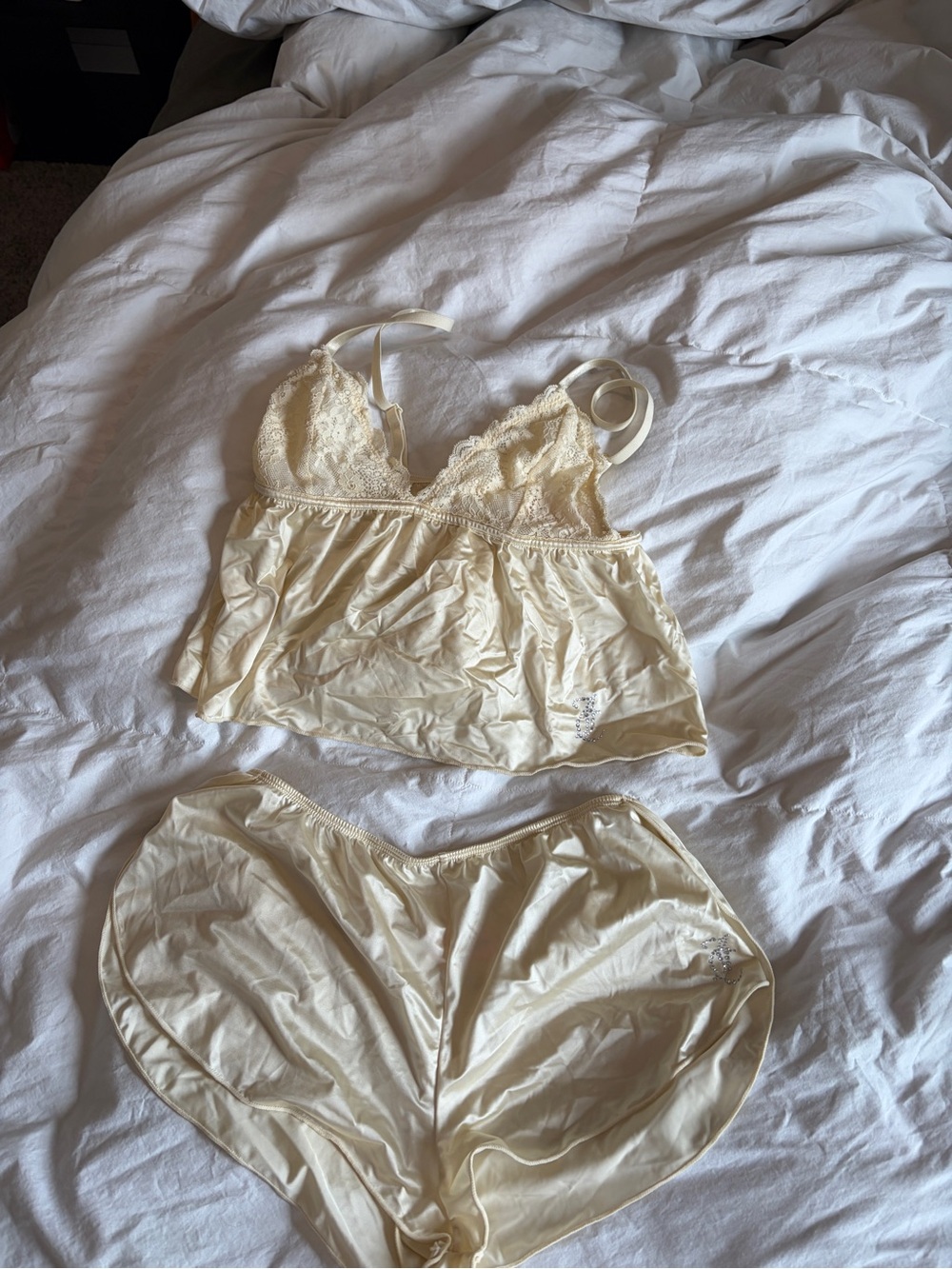 Juicy Couture Cream Lace-Trim Camisole & Brief Set